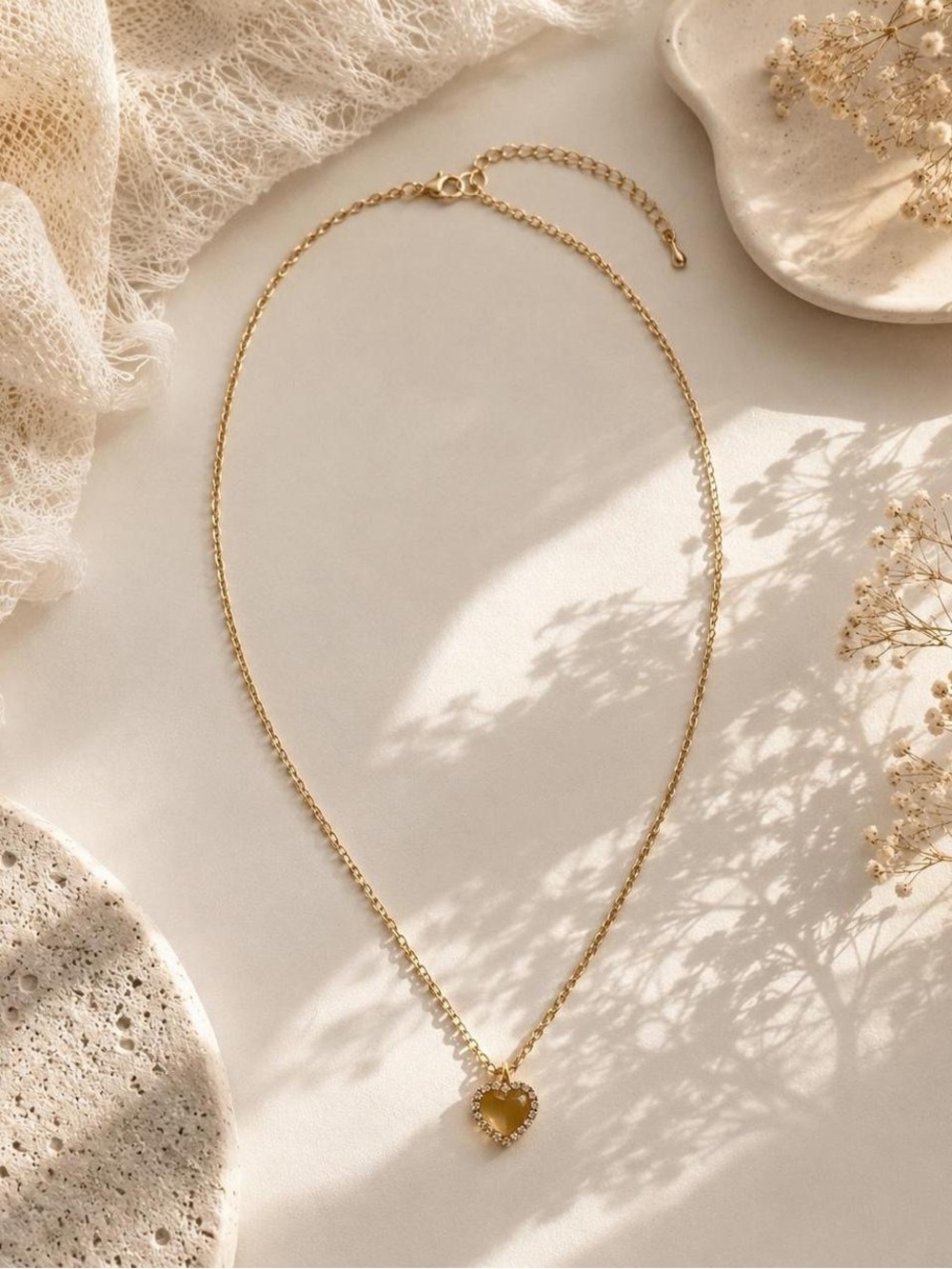 Gold Tone Rhinestone Heart Pendant Necklace